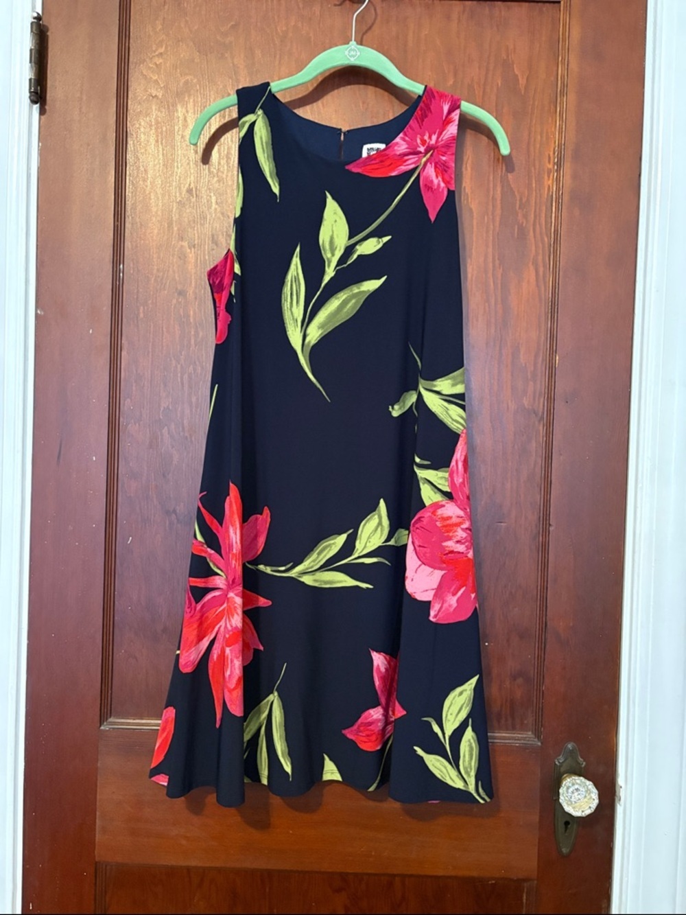 Women’s Navy Floral A-Line Dress with Pink & Green Print